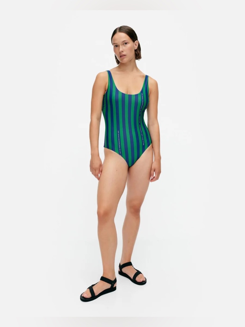 Marimekko Swimsuit One Piece Agnetha Merirosvo Striped Green Navy Size M